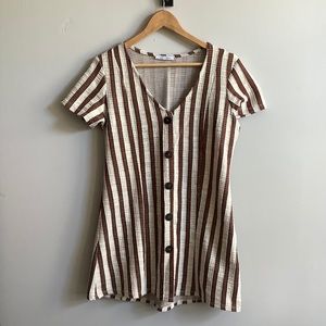 Zara Brown and White Striped Dress with Buttons